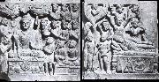 unknow artist Relief from Gandhara with the-first preaching in first preaching in the deer camp-and the death of Buddha, Kushana. oil painting reproduction